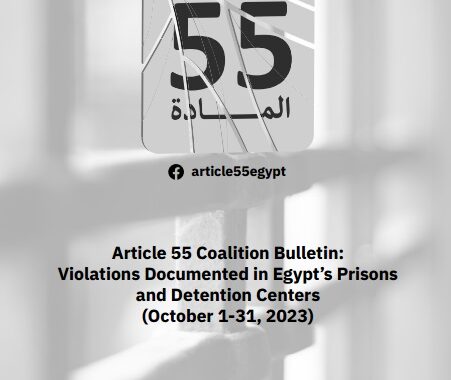 Egypt: Article 55 Coalition documents 6 violations in detention centers and prisons in October