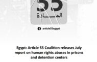 The member organizations of the Article 55 Coalition have issued a bulletin on the violations documented in prisons and detention centers in Egypt, during the period from July 1 to July 31, 2023.