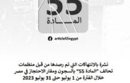 تحالف المادة 55 يرصد 19 انتهاكًا في يوليو ضد المحتجزين داخل مقار الاحتجاز والسجون بمصر