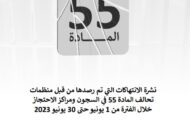 نشرة الانتهاكات التي تم رصدها من قبل منظمات تحالف المادة 55 في السجون ومراكز الاحتجاز خلال الفترة من 1 يونيو حتى 30 يونيو 2013