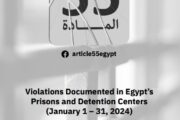 Article 55 Coalition Bulletin: Violations Documented in Egypt’s Prisons and Detention Centers (January 1 – 31, 2024)