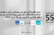 نشرة بالانتهاكات التي تم رصدها من قبل منظمات تحالف “المادة 55” بالسجون ومقار الاحتجاز في مصر خلال الفترة من 1 ابريل حتى 30 ابريل  2024